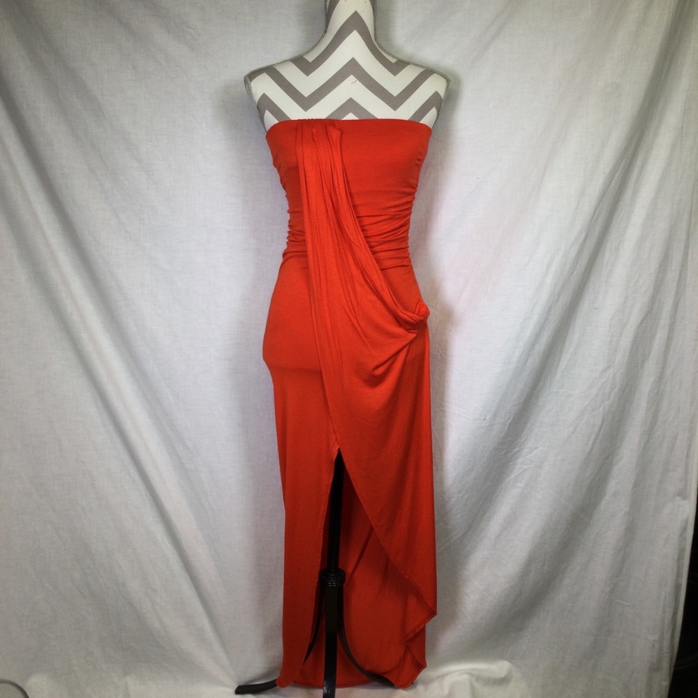 Heart & Hips Womens Red Bodycon Dress with Ruched Design and High Slit Sz S